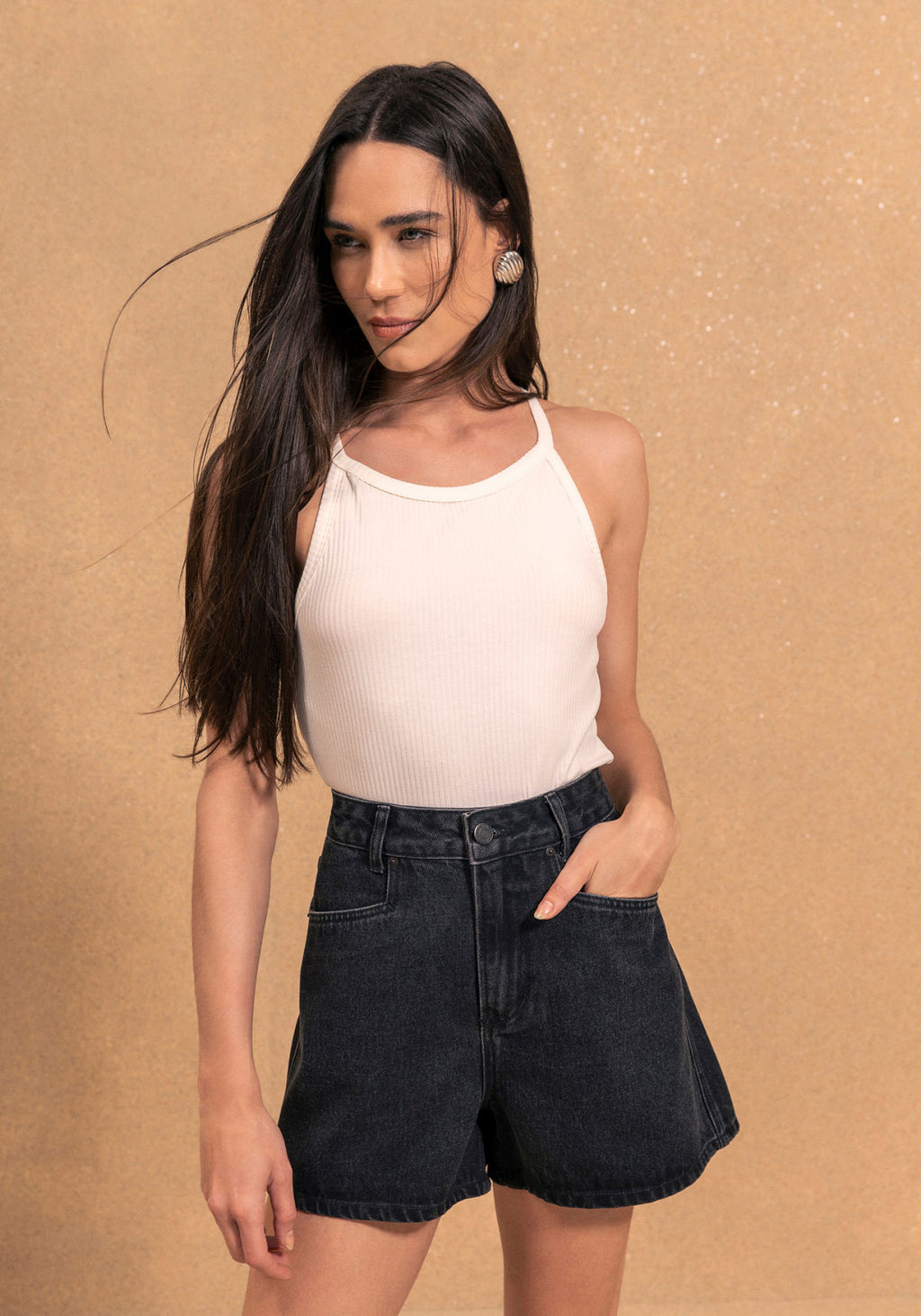 Shorts Jeans Preto Com Cintura Lez A Lez Feminino 2307E