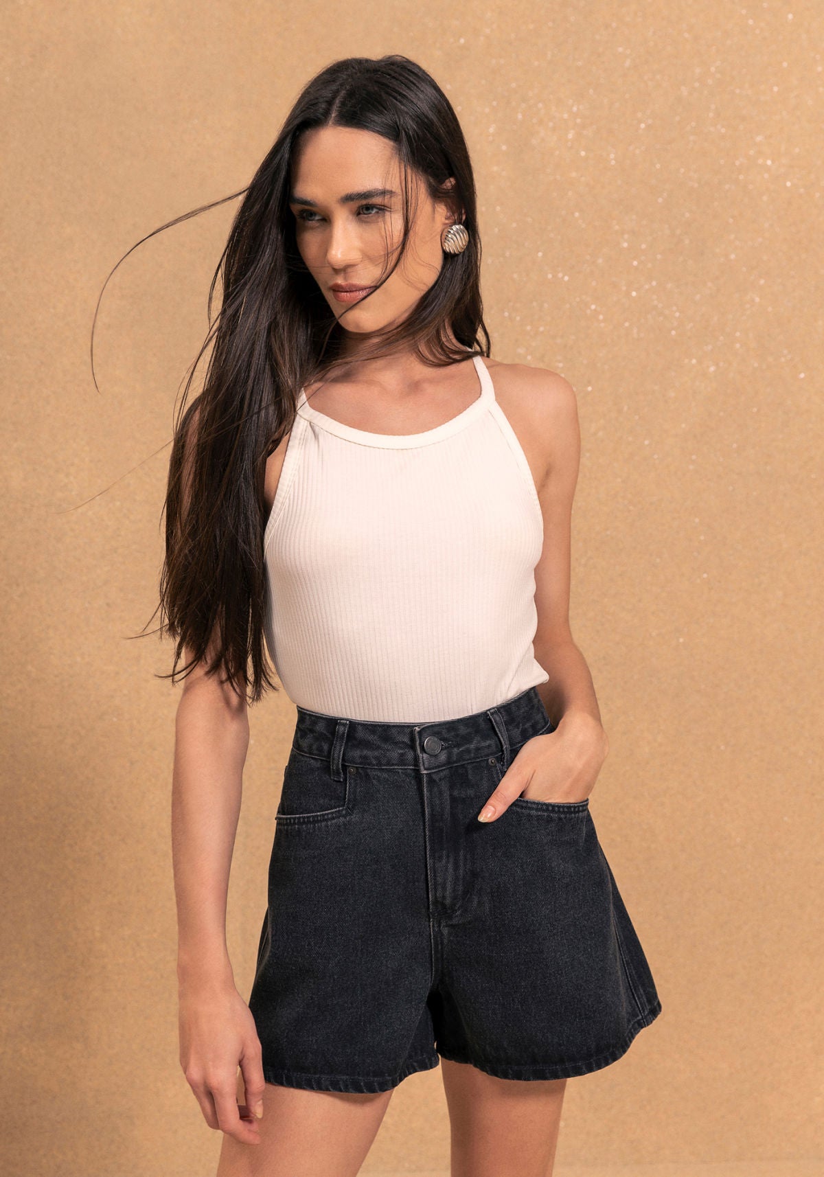 Shorts Jeans Preto Com Cintura Lez A Lez Feminino 2307E