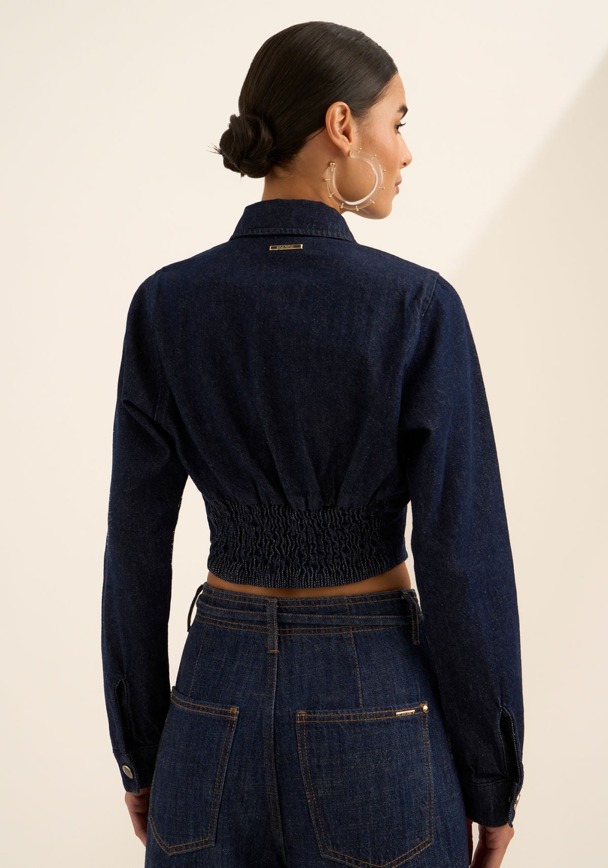 Camisa Cropped Jeans Com Mangas Lez A Lez Feminino 0987E