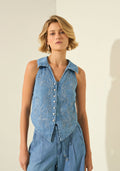 Camisa Jeans Bordada Com Botões Lez A Lez Feminino 0172E