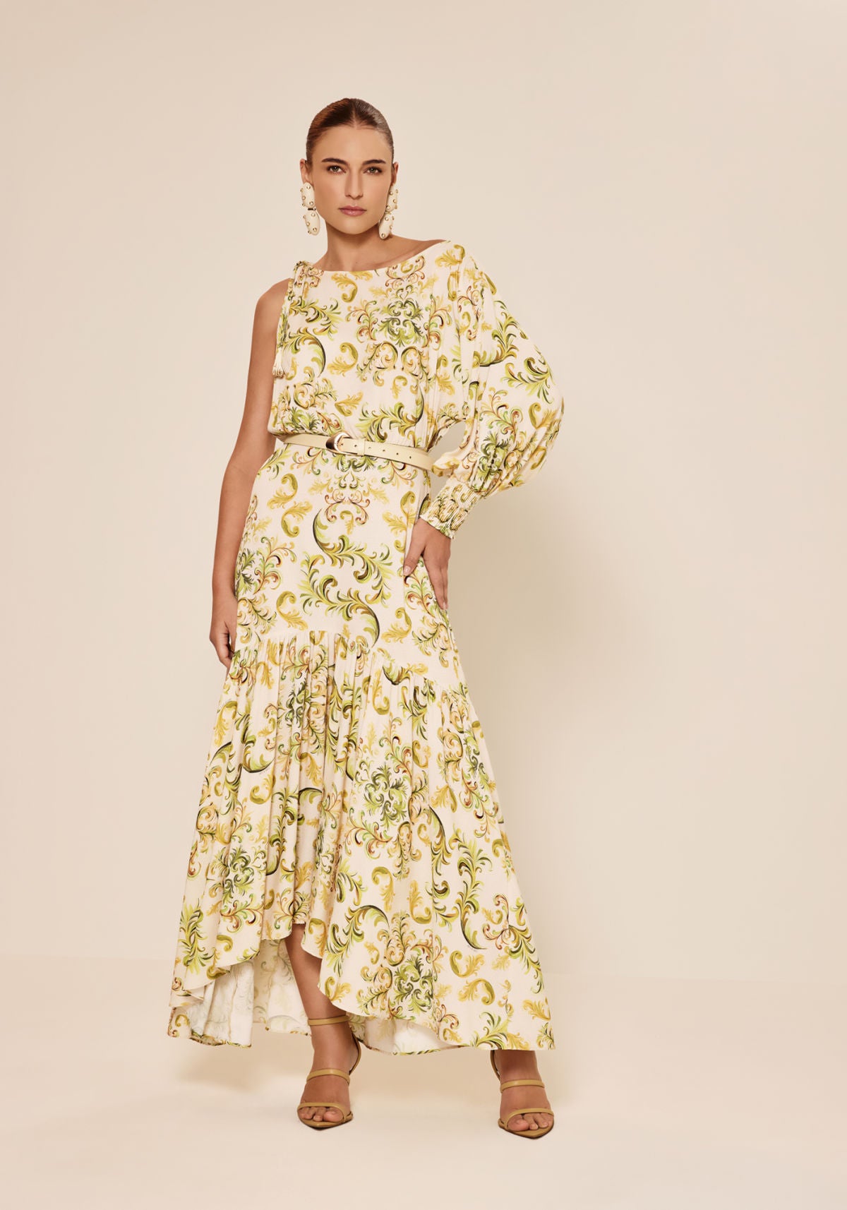 Vestido Longo Com Manga Única Lez A Lez Feminino 7743E