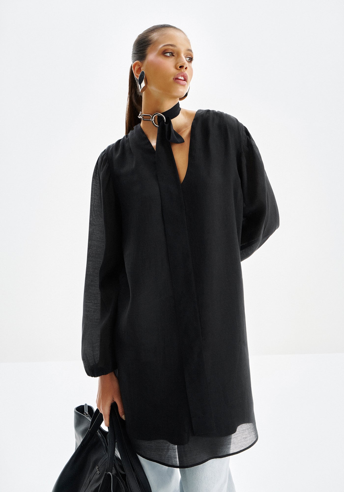 Vestido Curto Manga Longa com Cinto Lez A Lez Feminino 6956L