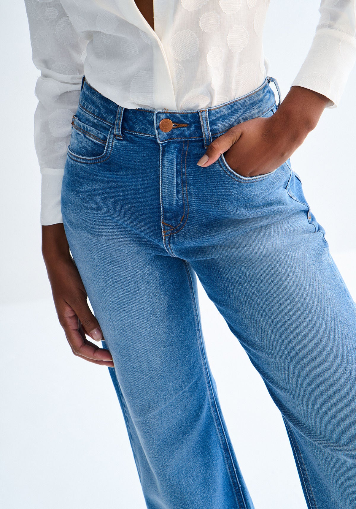 Calça Jeans Wide Leg Cintura Alta Lez A Lez Feminino 0013E