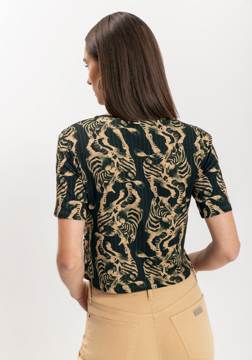 Blusa Curta Estampada Em Malha Lez A Lez Feminino 9042E