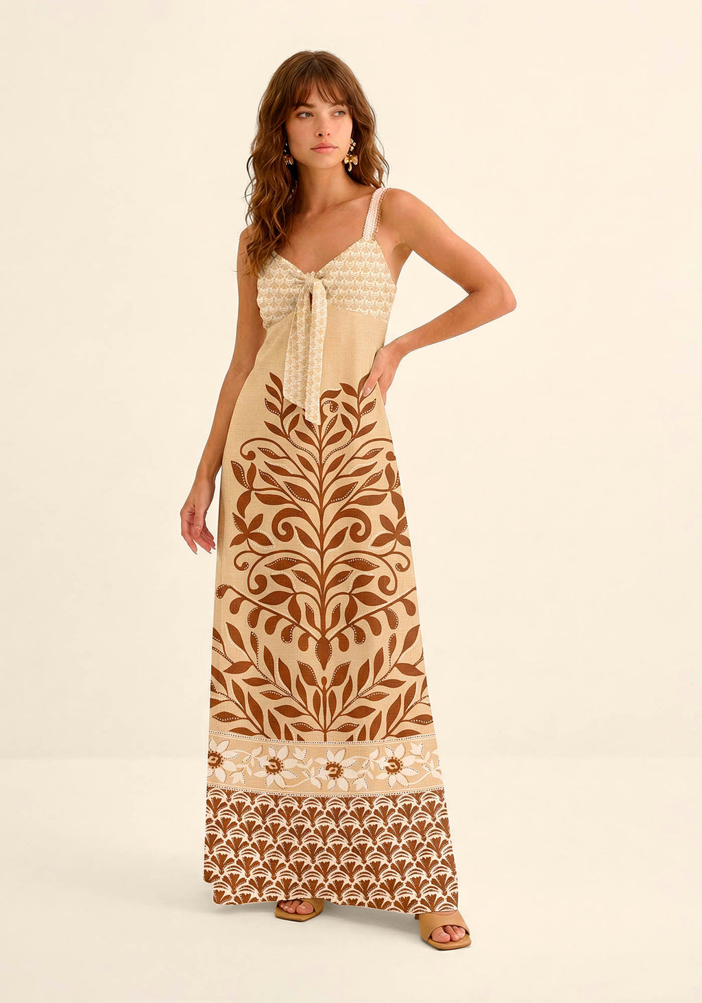 Vestido Estampado De Alças Longo Lez a Lez Feminino 5855e