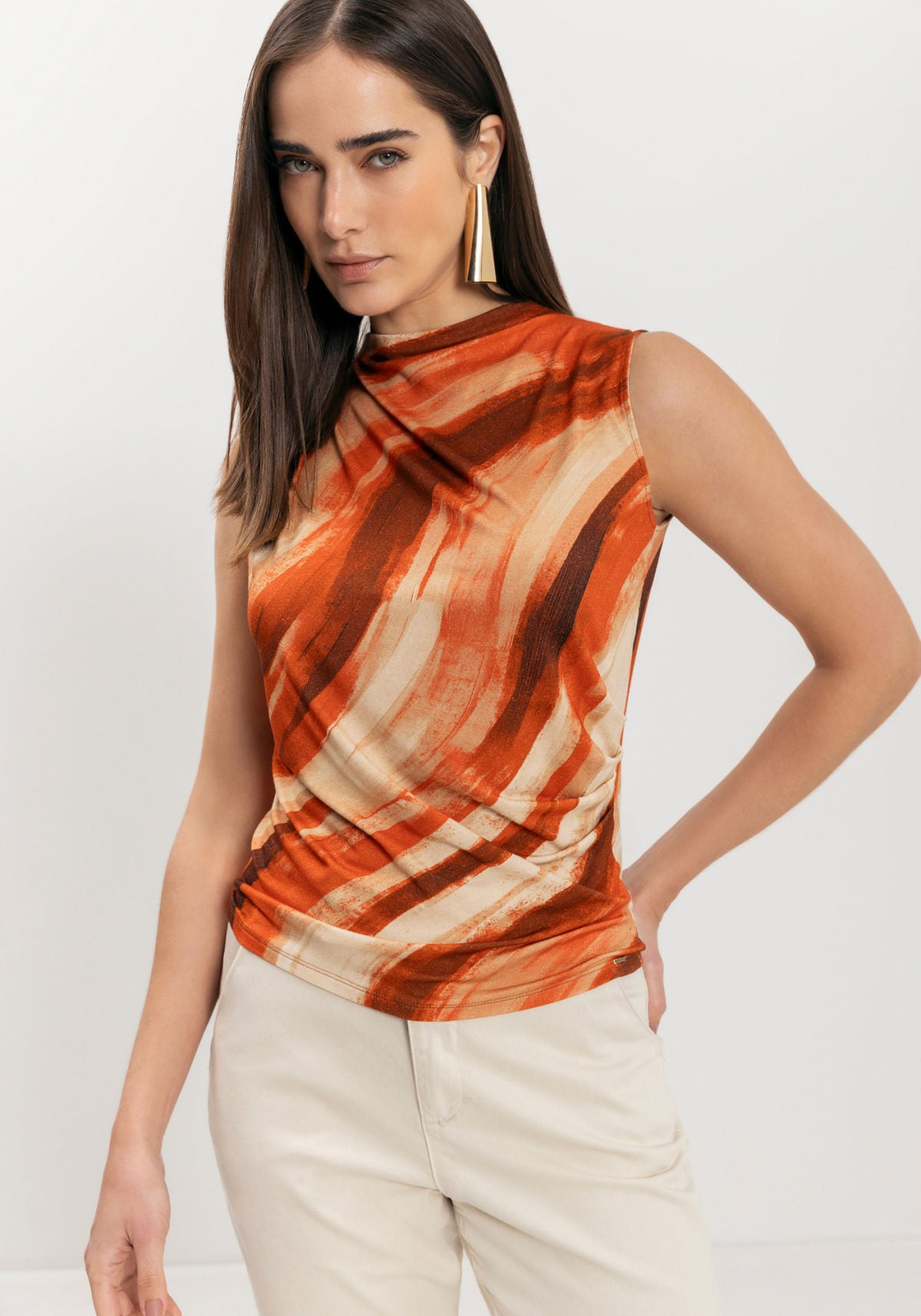Blusa Sem Mangas Estampada Com Gola Lez A Lez Feminino 9207E
