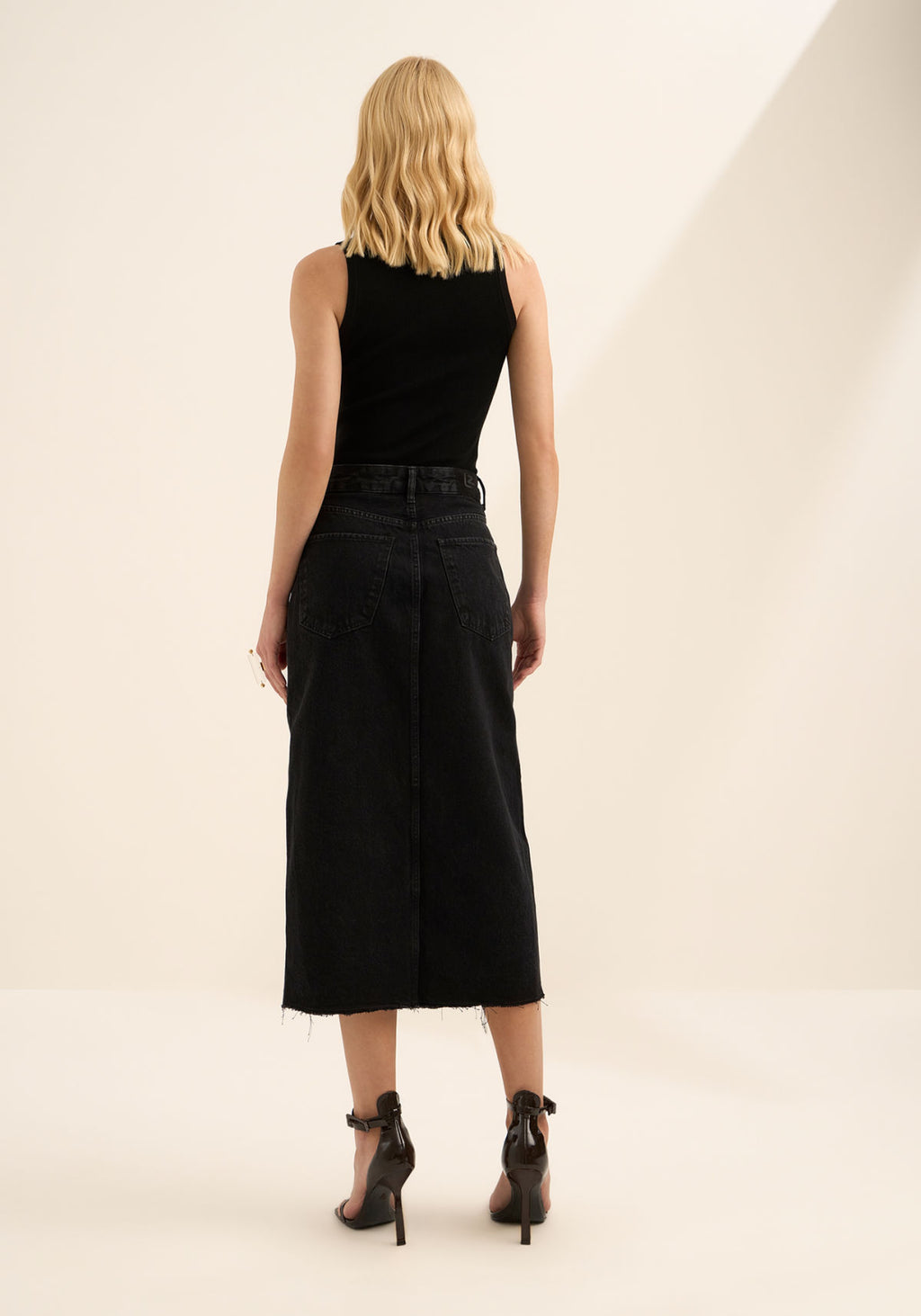 Saia Midi Jeans De Cintura Alta Lez A Lez Feminino 1679E