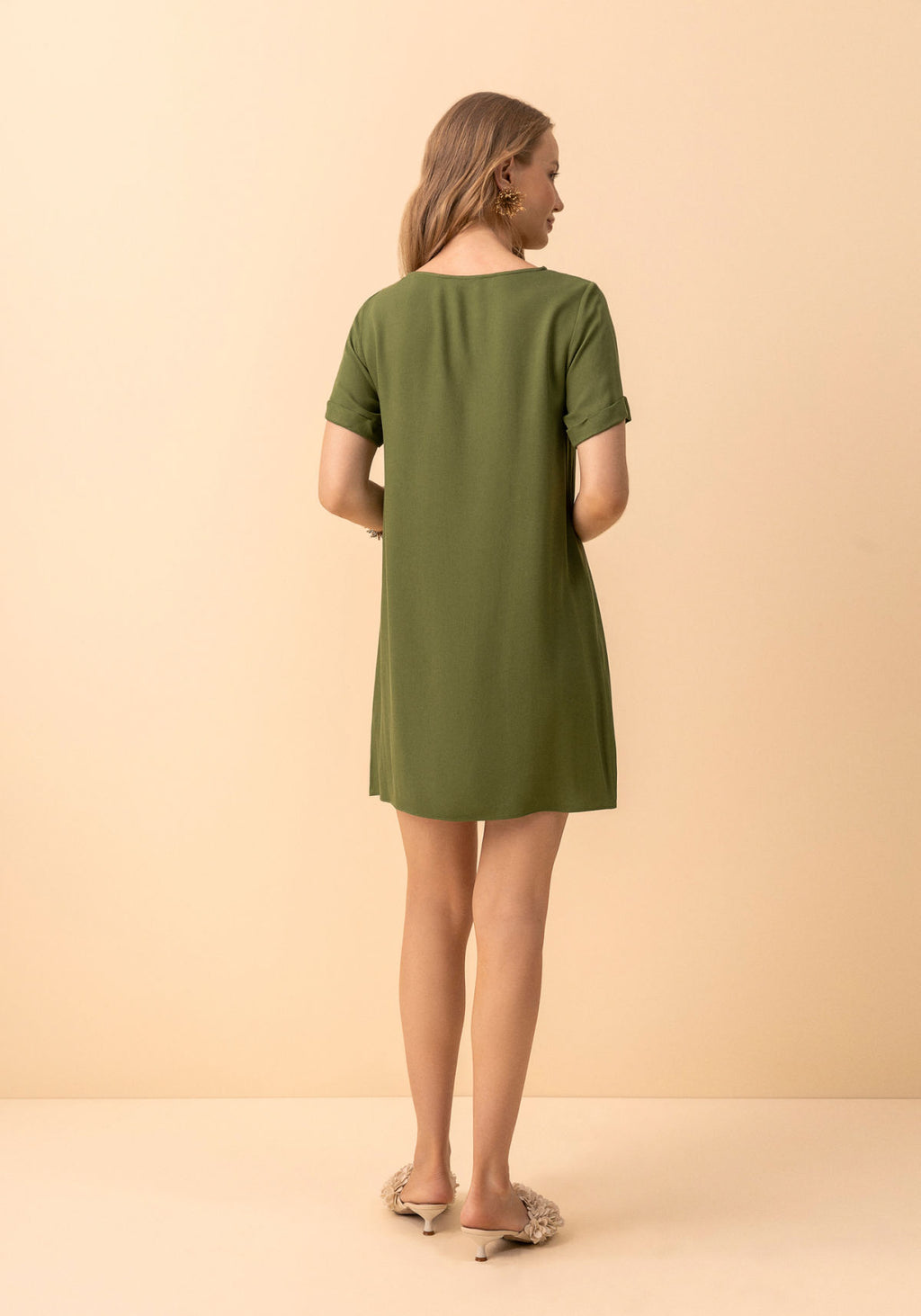 Vestido Curto Básico De Mangas Lez A Lez Feminino 5324E