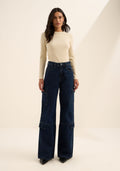 Calça Jeans Wide Leg Bolsos Cargo Lez A Lez Feminino 1643E