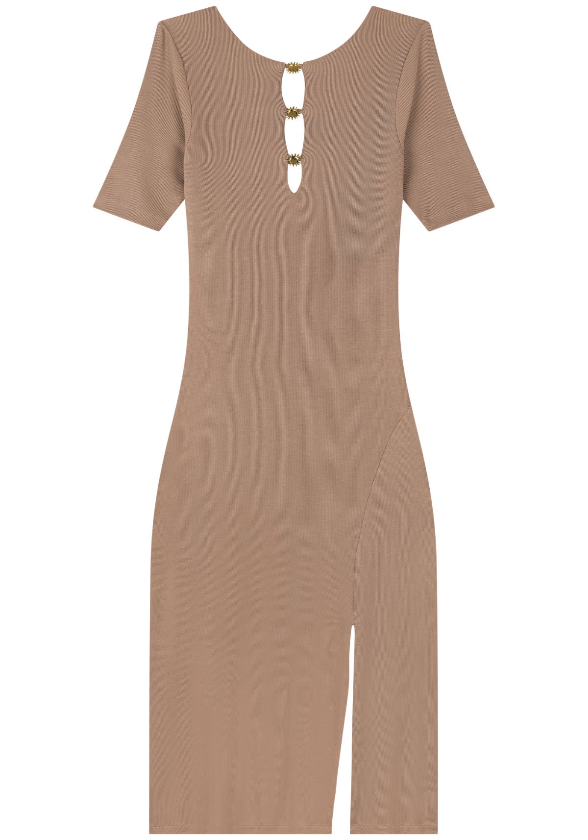 Vestido Canelado Chá De Manga Curta Lez A Lez Feminino 5331E