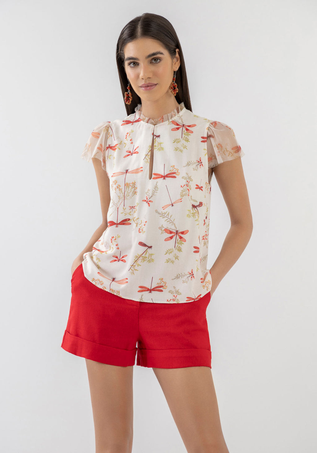 Blusa Estampada com Manga em Tule Lez A Lez Feminino 7314L