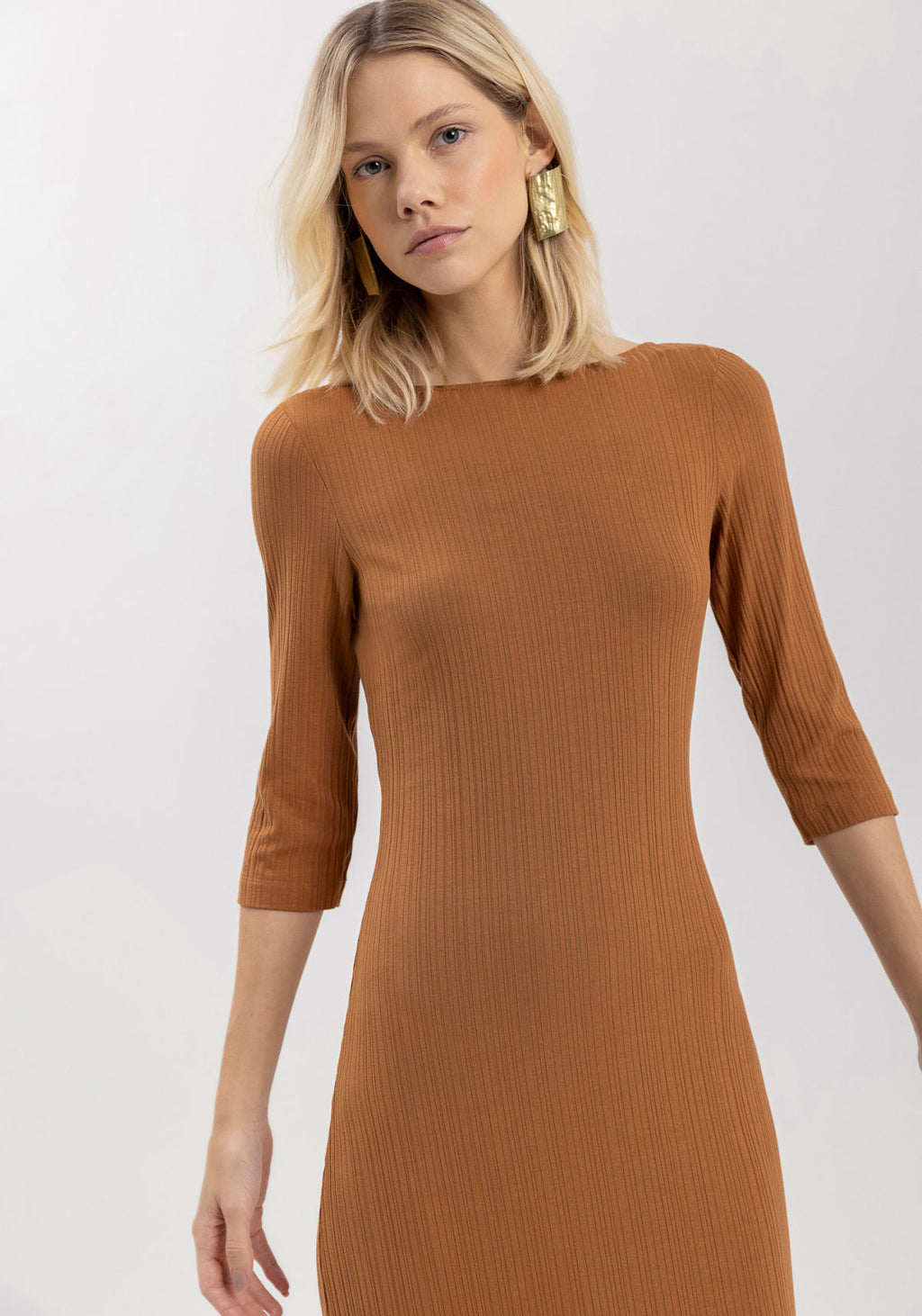 Vestido Midi Em Malha Canelada Lez A Lez Feminino 7267E