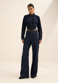 Calça Wide Leg Jeans De Cintura Lez A Lez Feminino 1653E