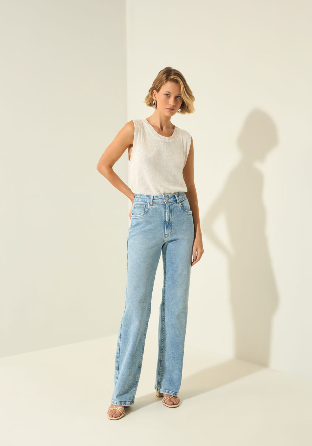 Calça Reta Jeans Com Cintura Alta Lez A Lez Feminino 0225E