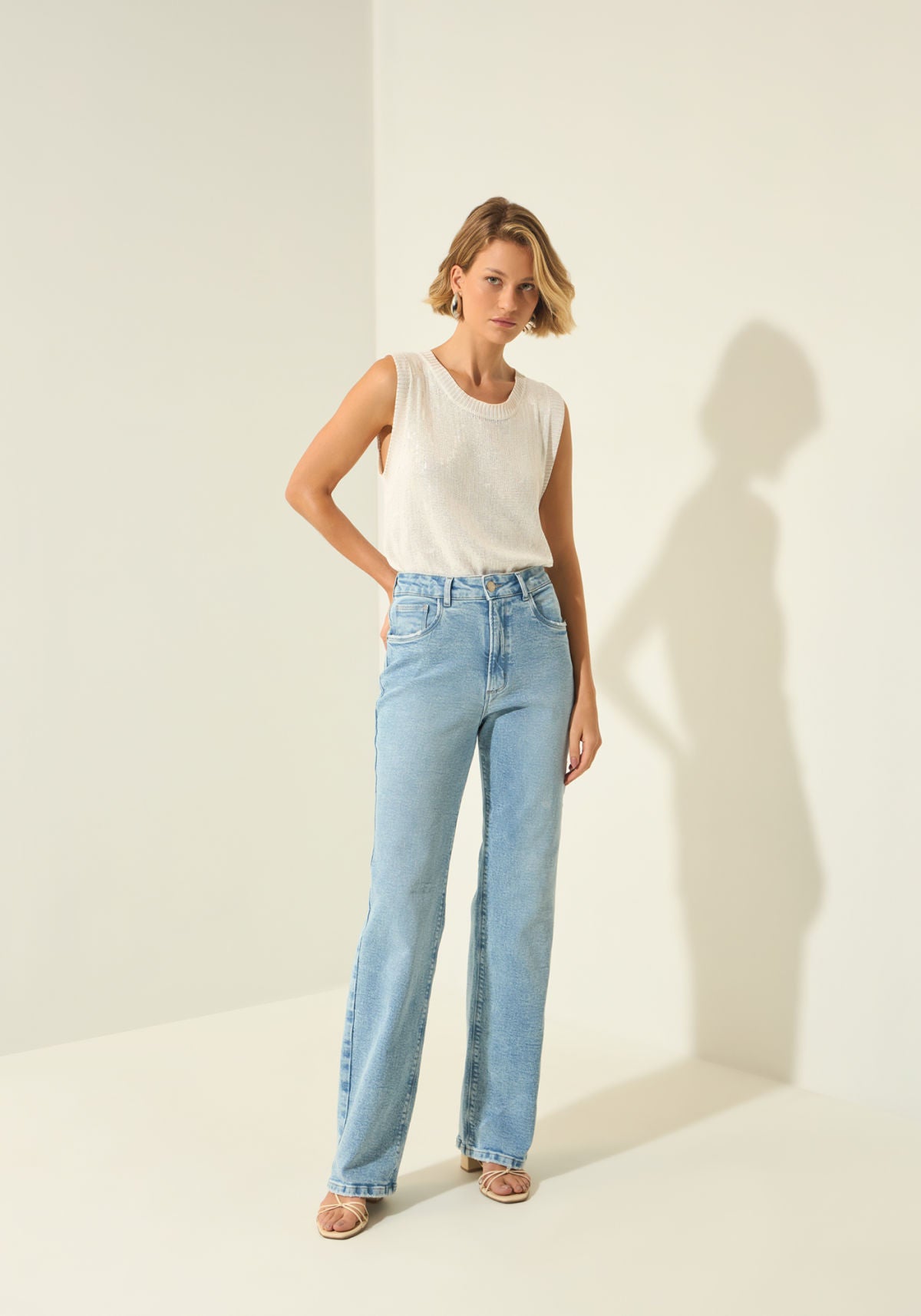 Calça Reta Jeans Com Cintura Alta Lez A Lez Feminino 0225E