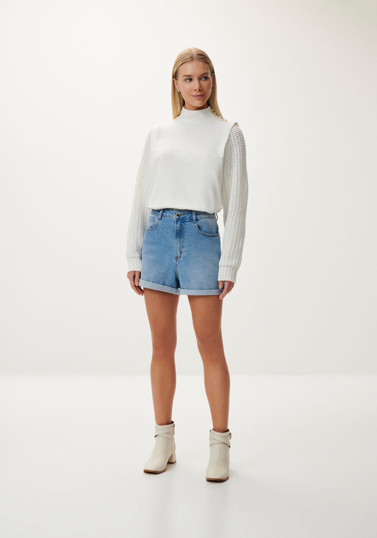 Shorts Jeans Mom Super Alto Lez A Lez Feminino 7973L