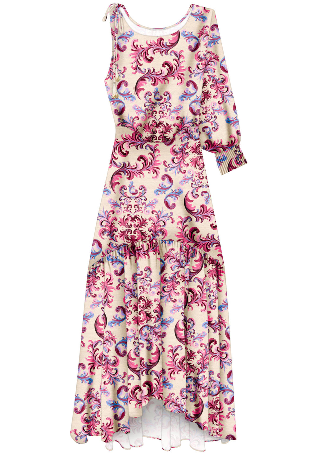 Vestido Longo Com Manga Única Lez A Lez Feminino 7743E