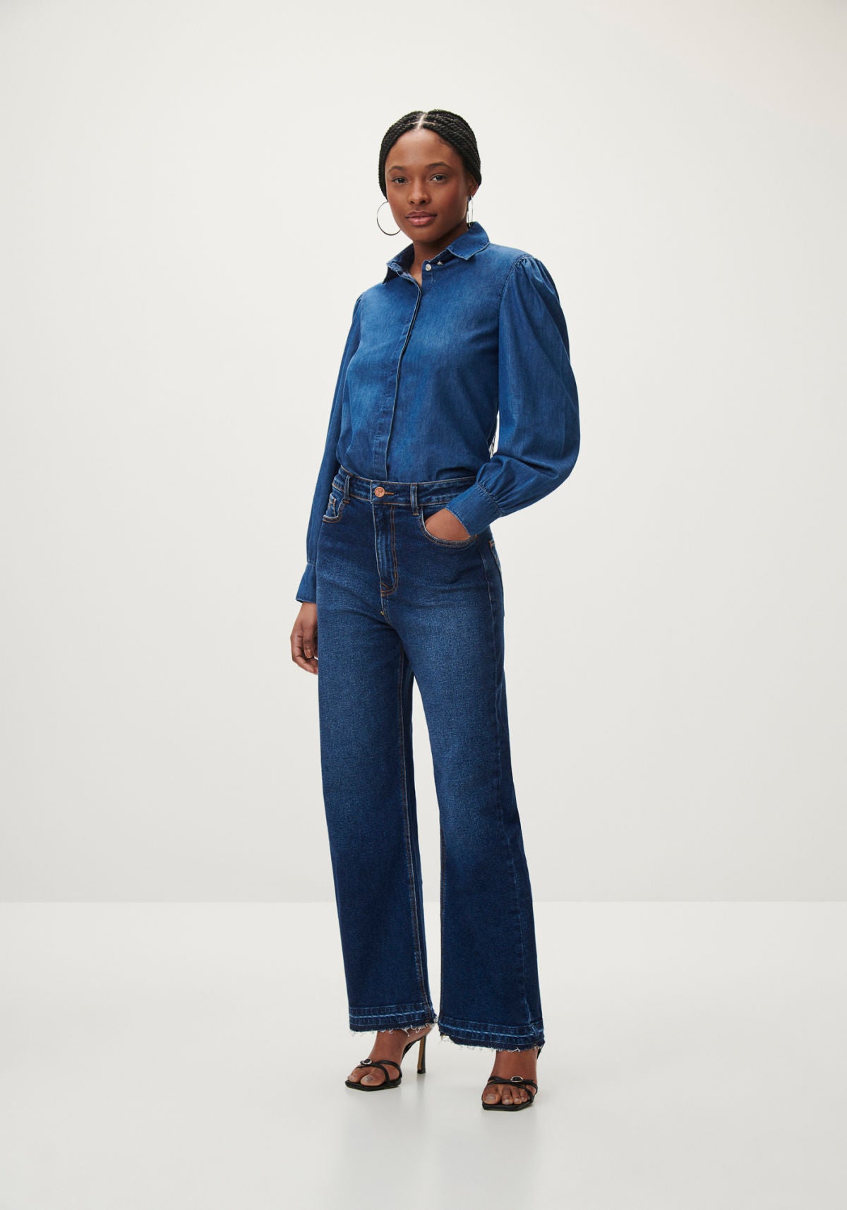 Camisa Jeans com Manga Longa Lez A Lez Feminino 7947L