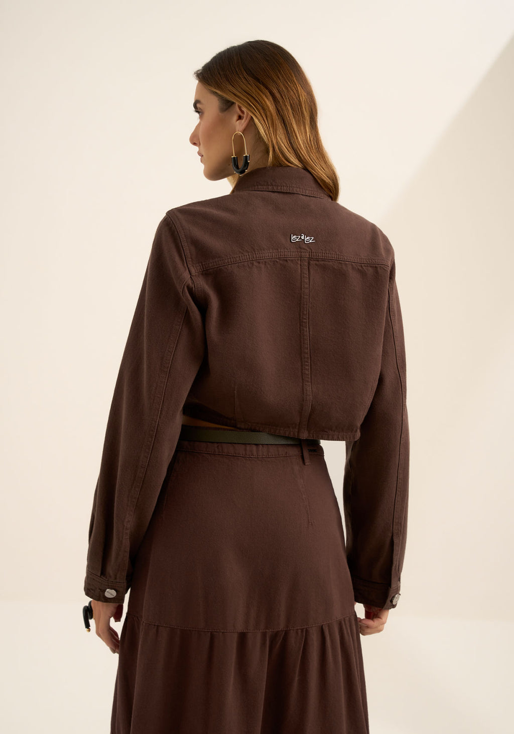 Jaqueta Cropped Em Sarja Com Bolsos Lez A Lez Feminino 1680E