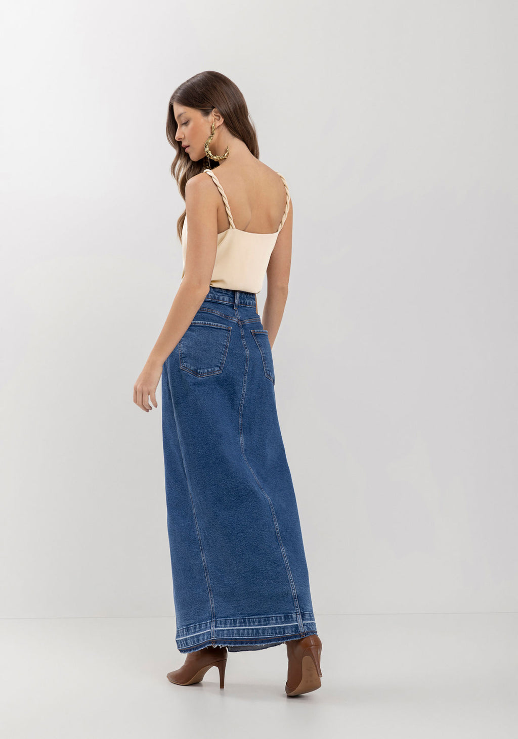 Saia Jeans Longa Com Fenda Frontal Lez A Lez Feminino 0847E