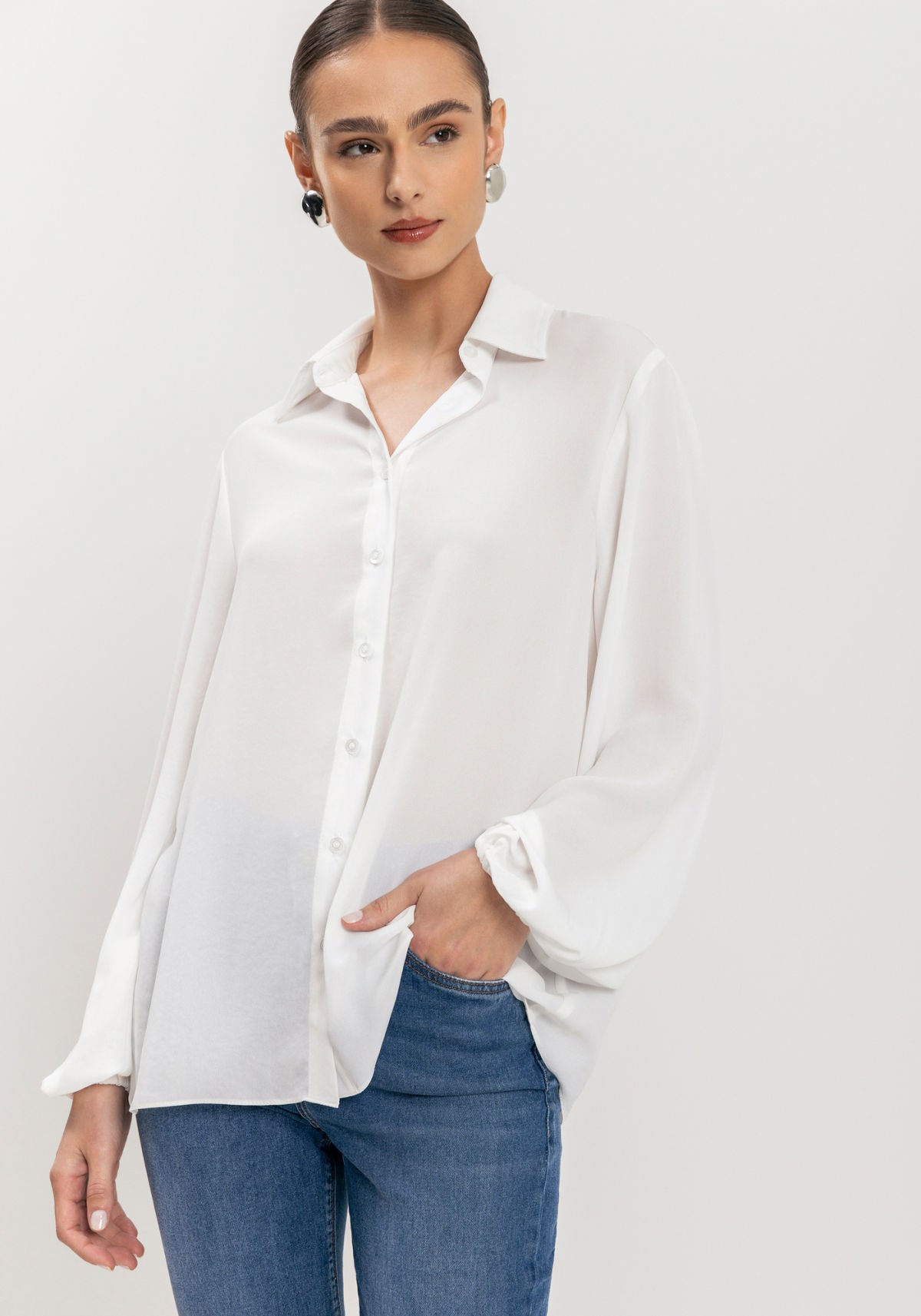 Camisa Lisa Alongada Com Mangas Lez A Lez Feminino 9163E