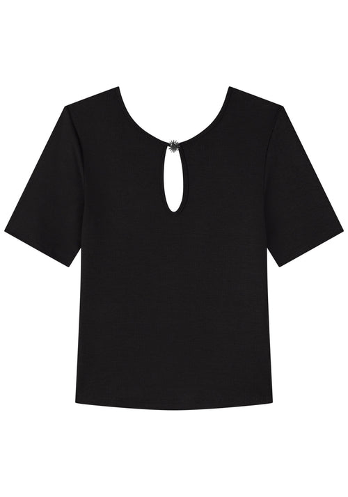 Blusa Canelada De Mangas Curtas Lez A Lez Feminino 5081E