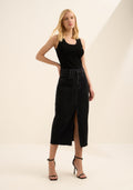Saia Midi Jeans De Cintura Alta Lez A Lez Feminino 1679E