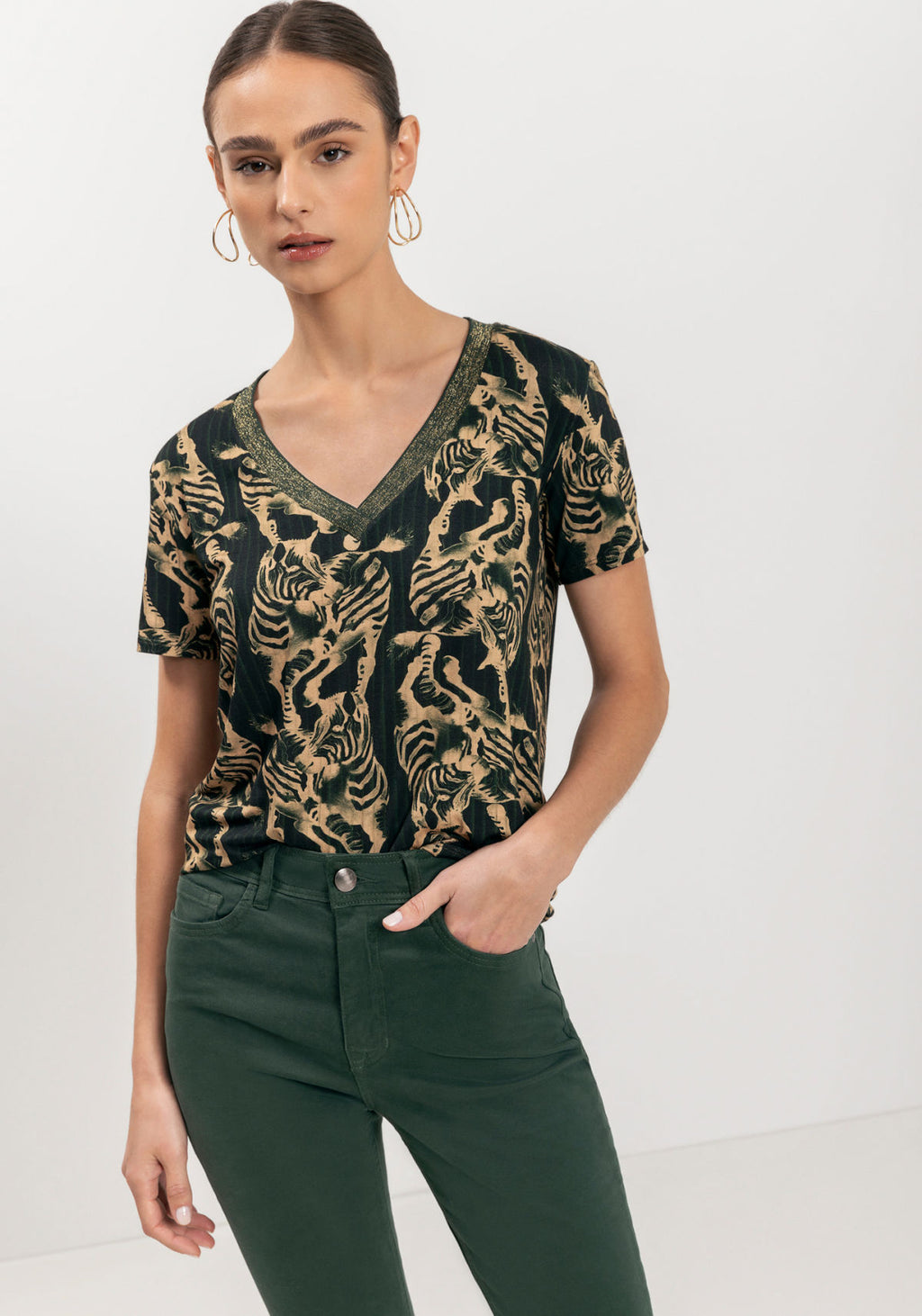 Blusa Estampada Com Mangas Curtas Lez A Lez Feminino 9202E