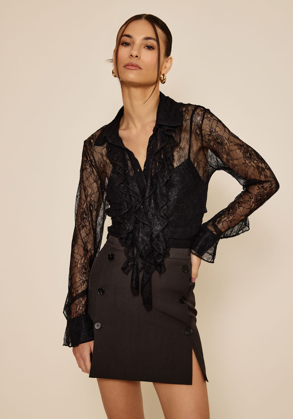 Camisa De Mangas Longas Em Renda Lez A Lez Feminino 8063E