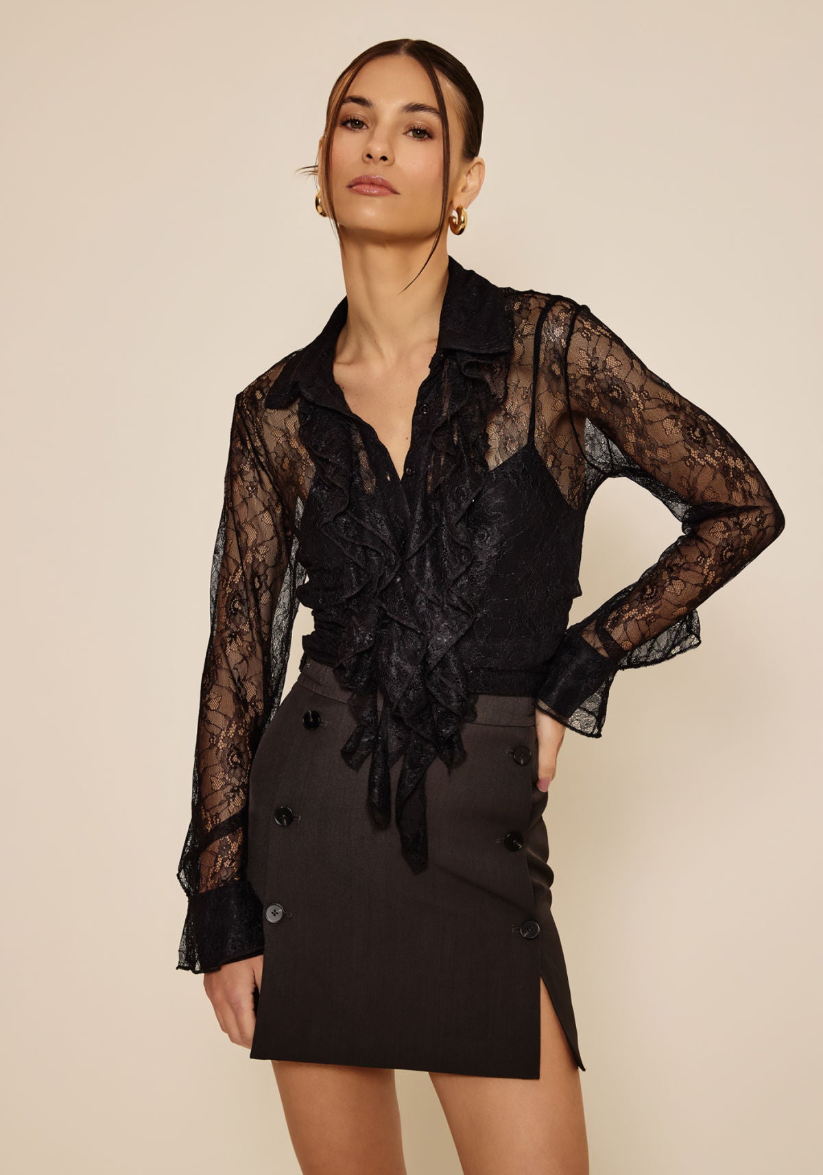 Camisa De Mangas Longas Em Renda Lez A Lez Feminino 8063E