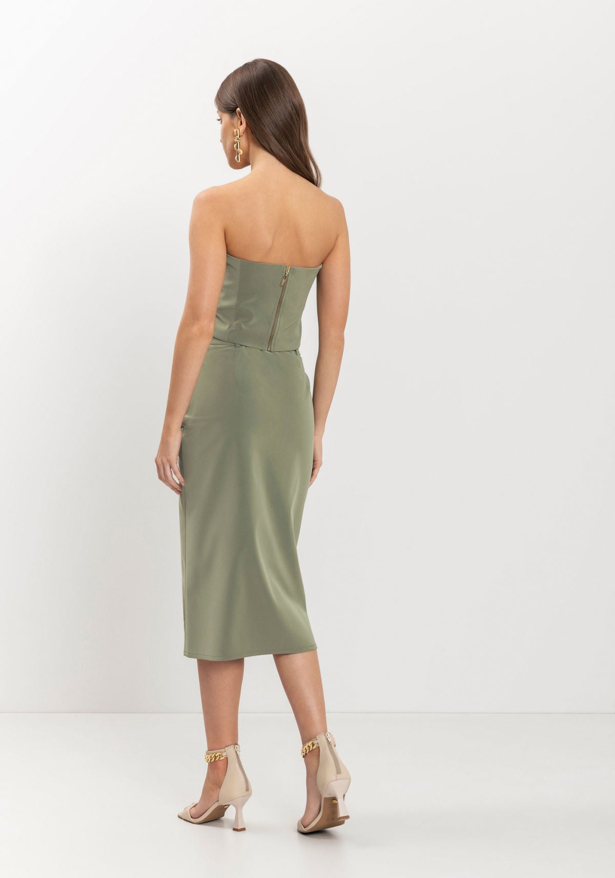 Saia Midi De Cintura Alta Com Fenda Lez A Lez Feminino 9084E