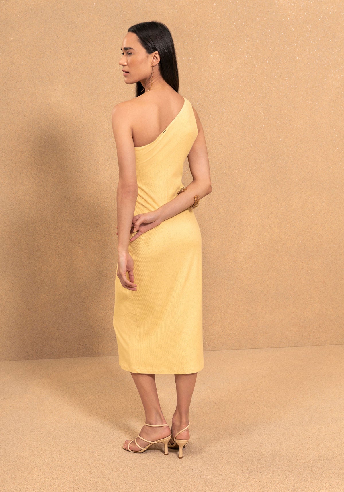 Vestido De Um Ombro Só Midi Canelado Lez A Lez Feminino 5329