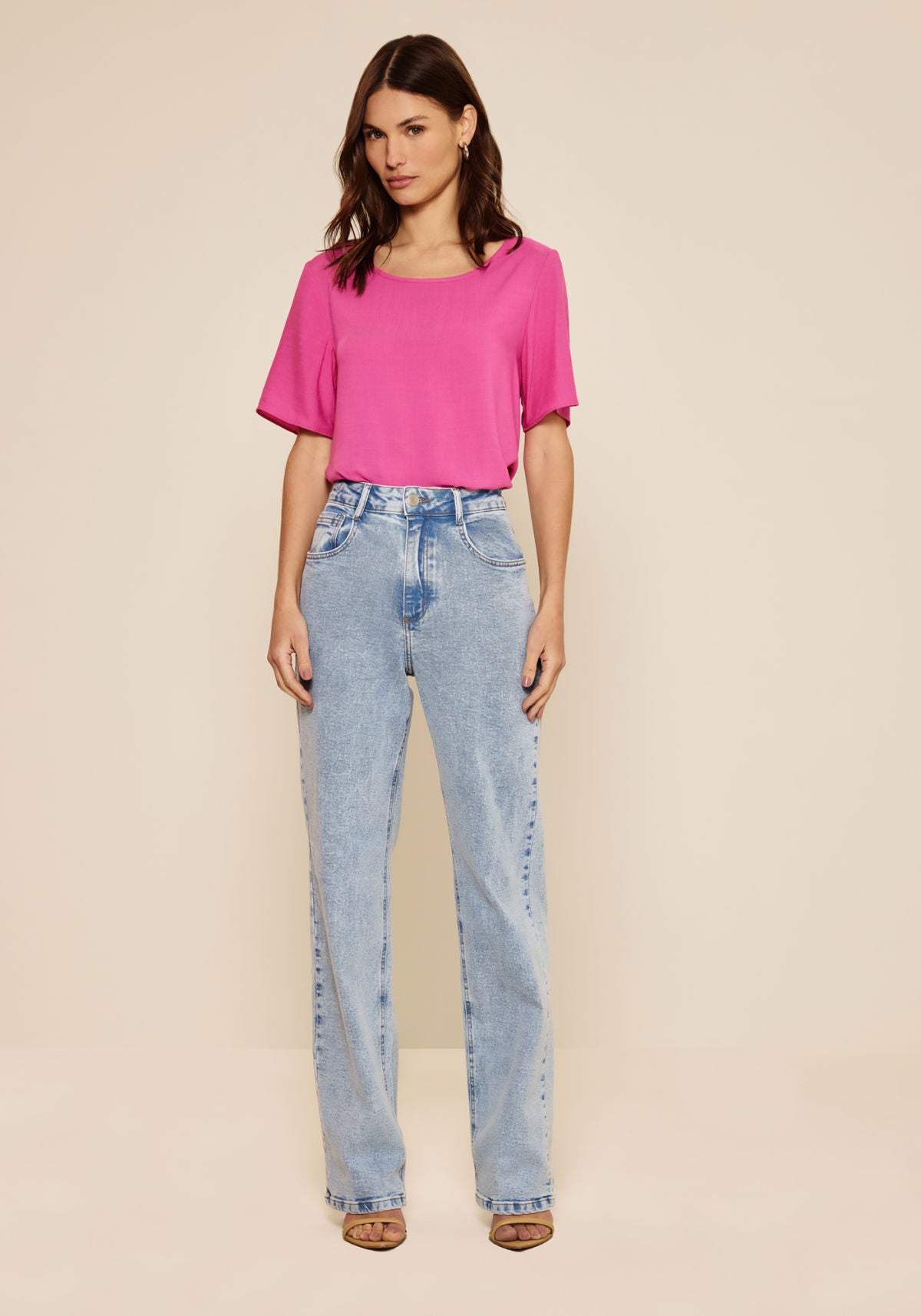 Calça Reta Jeans De Cintura Alta Lez A Lez Feminino 0941E