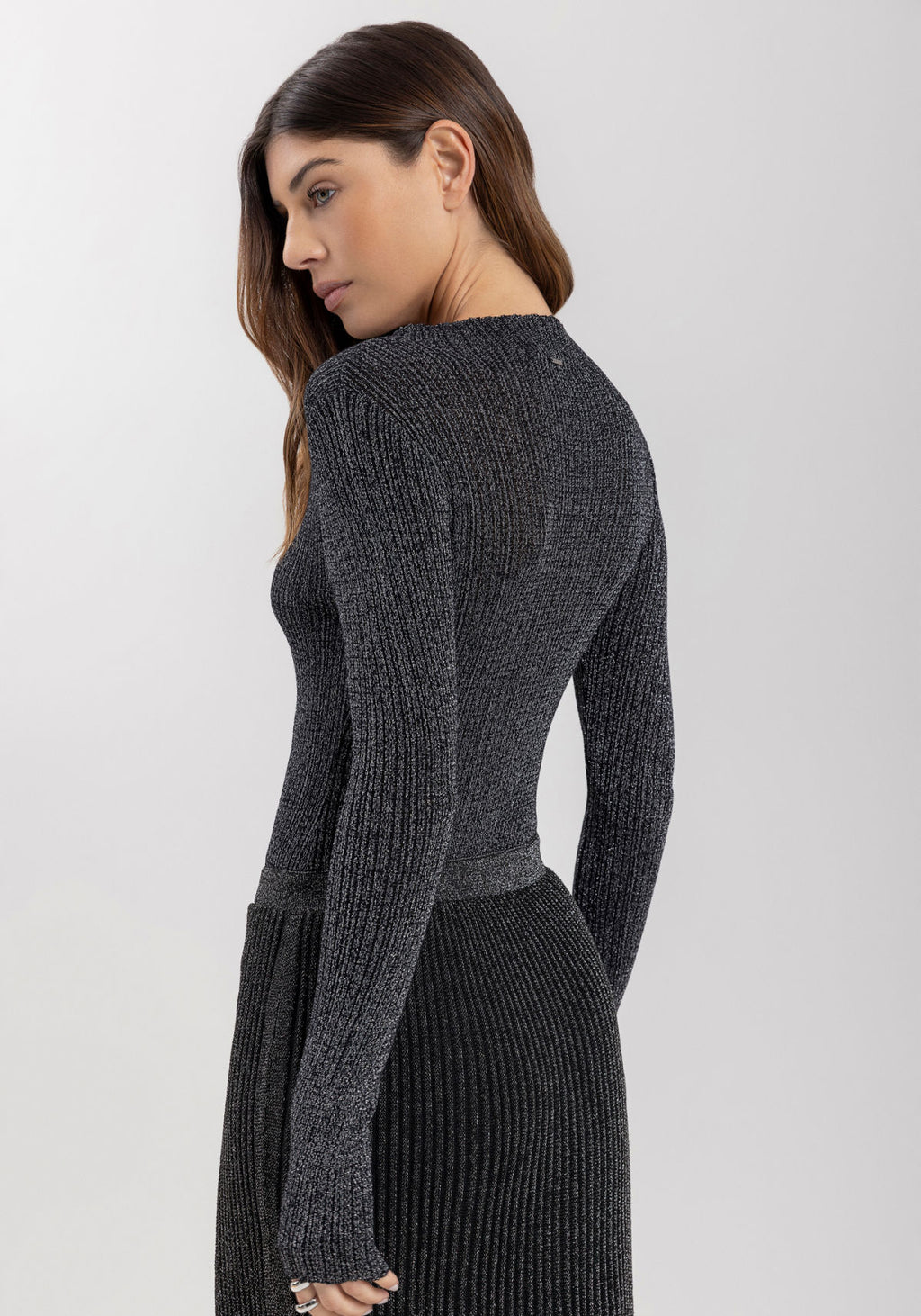 Blusa Manga Longa Tricô Fio Lurex Lez a Lez Feminino 7338E