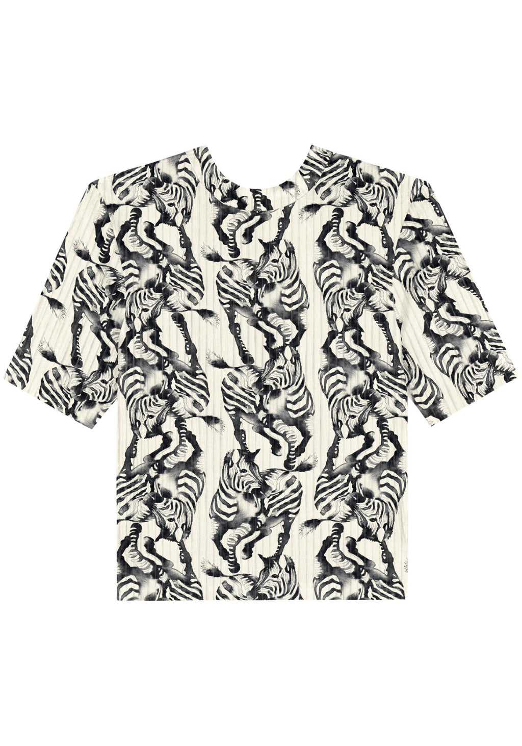 Blusa Estampada Canelada De Mangas Lez A Lez Feminino 9344E